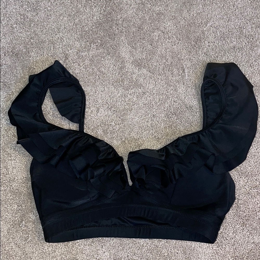 Black Ruffled Swim Top
